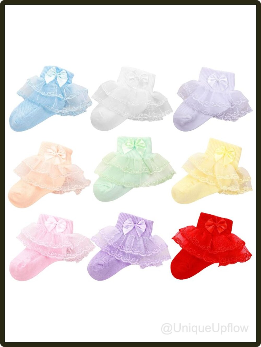 Baby Girls Lace Ruffle Ankle Socks 9 Pairs Cotton Blend